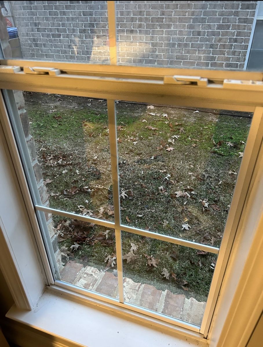 Finished window with new glass installed, evening light